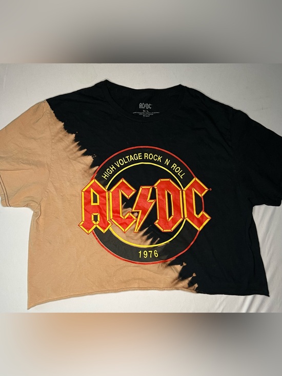 AC/DC Tops - AC/DC Graphic Logo Tee in Black and Tan with Red and Yellow Print